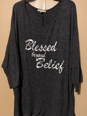 Blessed Beyond Belief Graphic Tunic Top - Charcoal